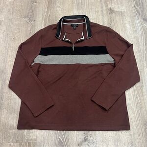 Magaschoni mens 1/4 Zip long sleeve Pullover Brown/Black scuba Colorblock XL